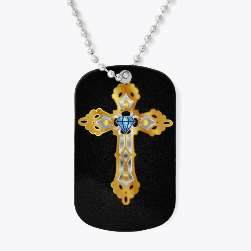 Gold cross dog tag